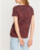 T-Shirt col rond print feuille rouge/noir