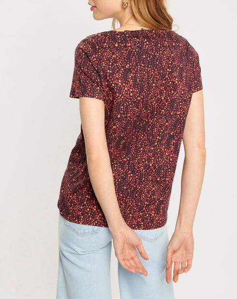 T-Shirt col rond print feuille rouge/noir