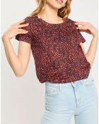 T-Shirt col rond print feuille rouge/noir