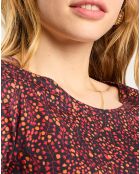 T-Shirt col rond print feuille rouge/noir