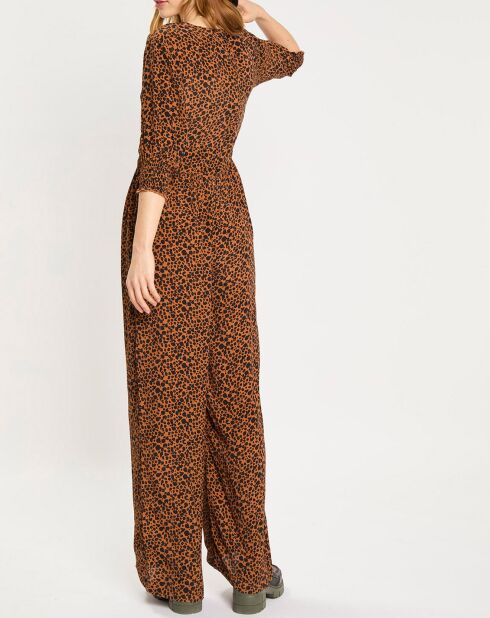 Combinaison col V animalier marron