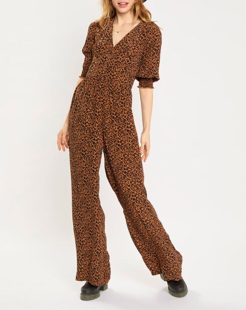 Combinaison col V animalier marron