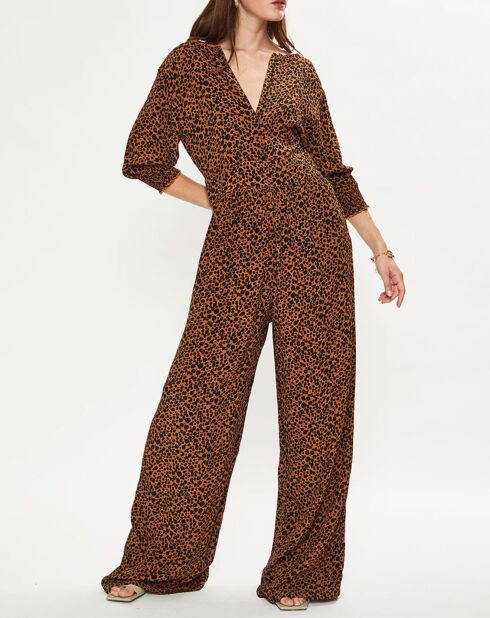 Combinaison col V animalier marron