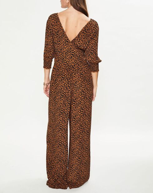 Combinaison col V animalier marron
