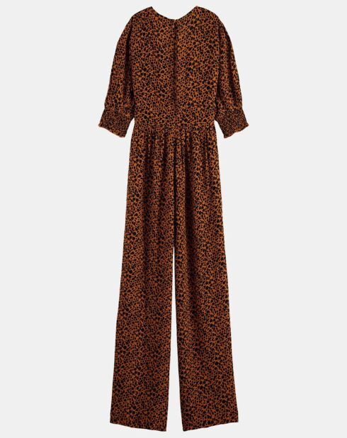 Combinaison col V animalier marron
