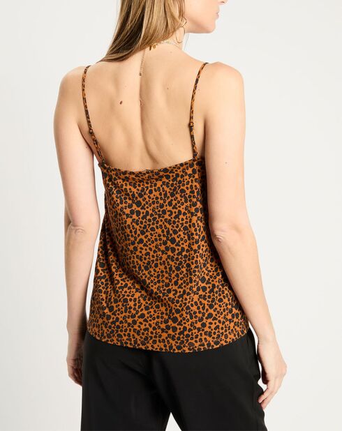 Caraco bi-matière imprimé marron