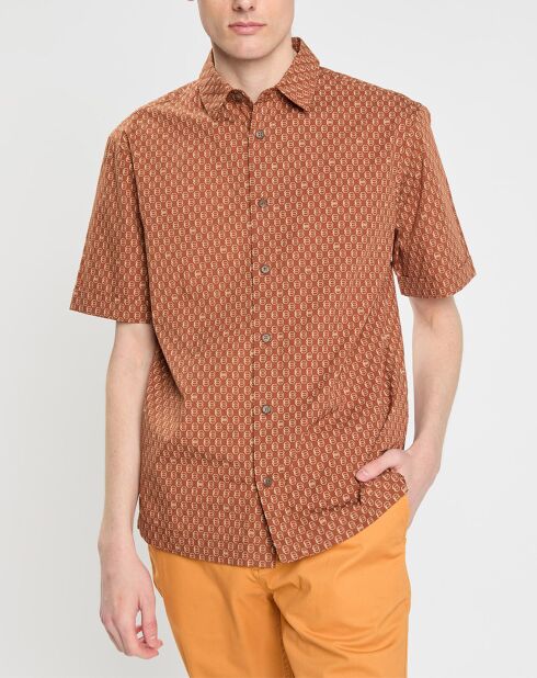 Dunkelorangefarbenes Hemd mit Hexagon-Print