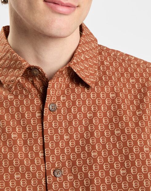 Dunkelorangefarbenes Hemd mit Hexagon-Print