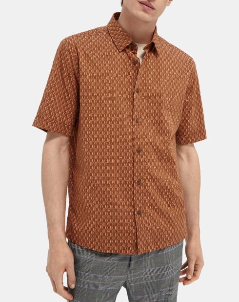 Dunkelorangefarbenes Hemd mit Hexagon-Print