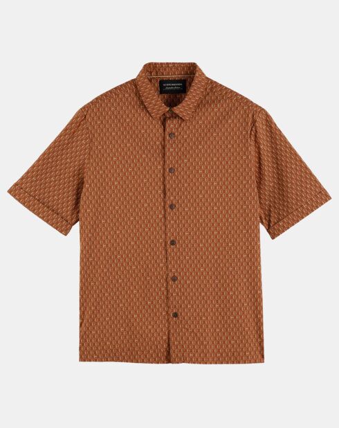 Dunkelorangefarbenes Hemd mit Hexagon-Print