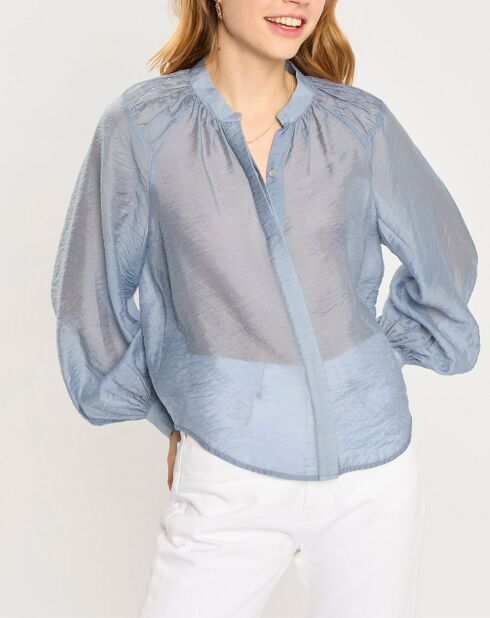 Chemise Manches Ballons Plissée bleue