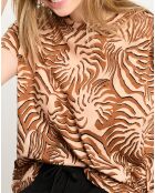 T-Shirt print corail marron