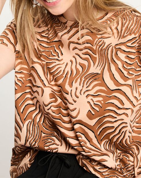 T-Shirt print corail marron
