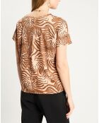 T-Shirt print corail marron