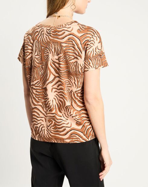 T-Shirt print corail marron