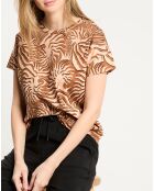 T-Shirt print corail marron