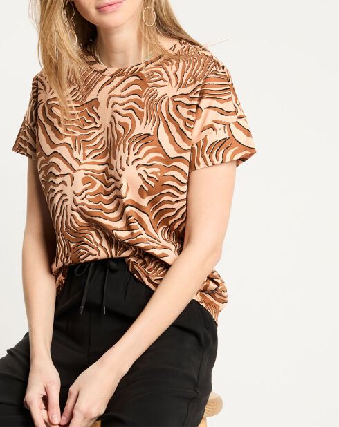 T-Shirt print corail marron