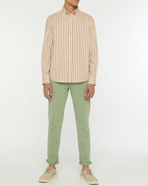 Chemise Oxford Rayée Coton Organic blanc/beige