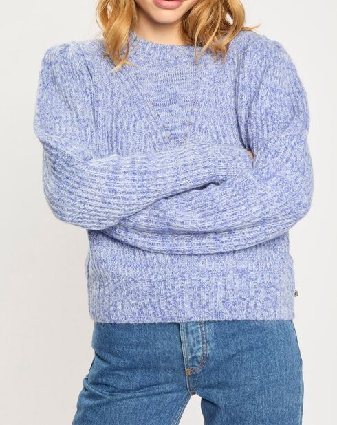 Pull Col Rond Epaulette bleu