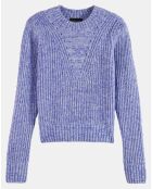 Pull Col Rond Epaulette bleu