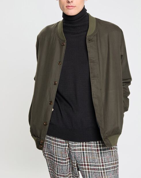 Blouson en Lin mélangé court kaki foncé