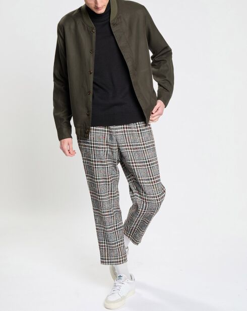 Blouson en Lin mélangé court kaki foncé