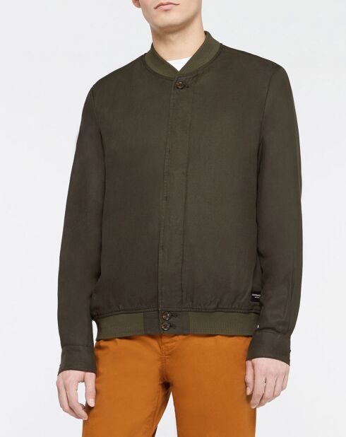 Blouson en Lin mélangé court kaki foncé