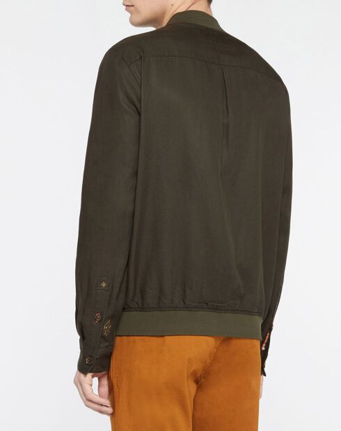 Blouson en Lin mélangé court kaki foncé