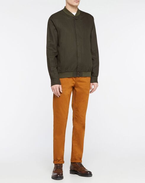 Blouson en Lin mélangé court kaki foncé
