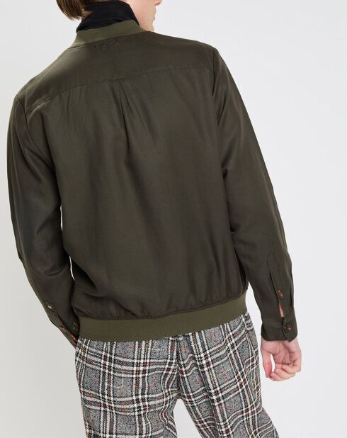 Blouson en Lin mélangé court kaki foncé