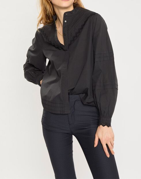 Blouse 100% Coton Bio avec broderie Anglaise noire