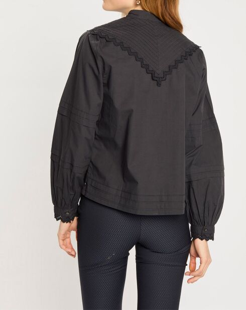 Blouse 100% Coton Bio avec broderie Anglaise noire