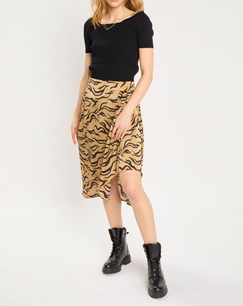 Jupe Portefeuille Midi beige/noir