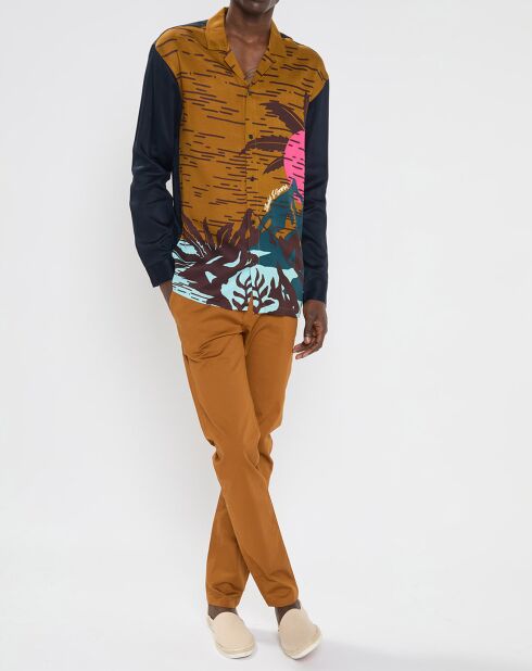 Pantalon Chino Super Slim Fit en Coton Bio mélangé Stretch camel