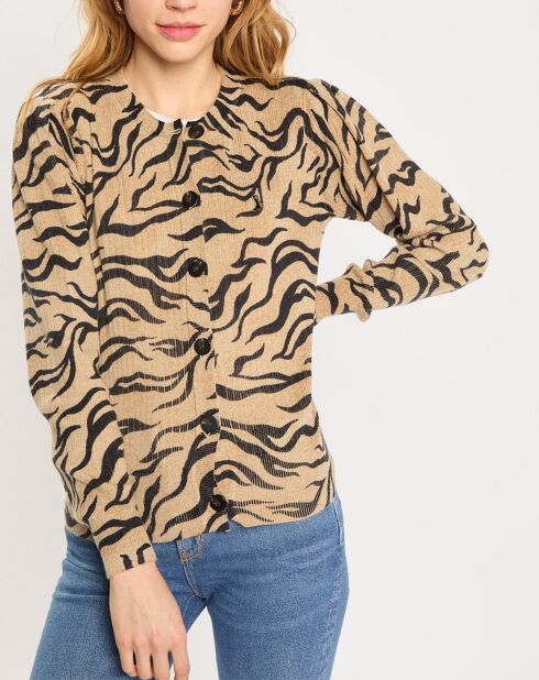 Cardigan en Laine mélangée beige/noir