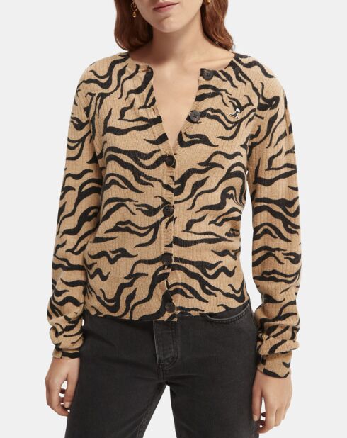 Cardigan en Laine mélangée beige/noir