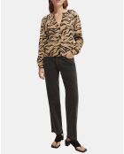 Cardigan en Laine mélangée beige/noir