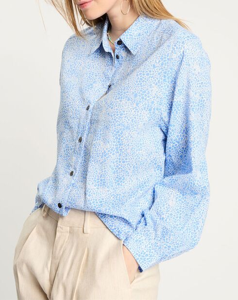 Chemise en Coton Bio mélangé Regular Fit bleu/blanc