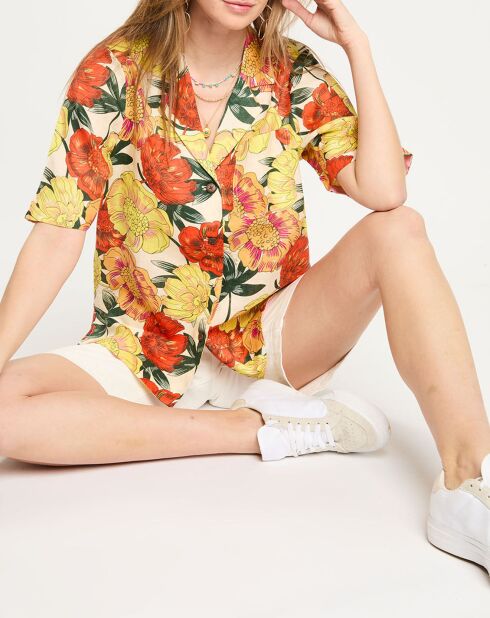 Chemise 100% Lin ample à imprimé Hawaïen multicolore