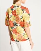 Chemise 100% Lin ample à imprimé Hawaïen multicolore