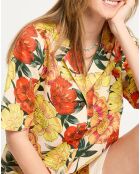 Chemise 100% Lin ample à imprimé Hawaïen multicolore