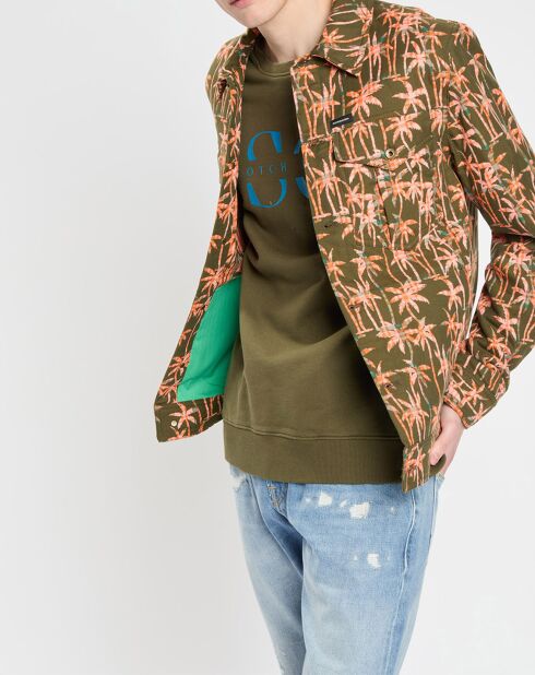 Veste Trucker imprimée kaki/orange
