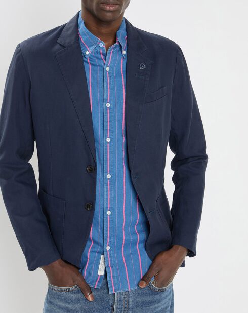 Blazer en Lin mélangé Slim Fit bleu marine