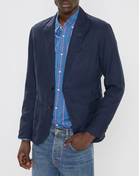 Blazer en Lin mélangé Slim Fit bleu marine
