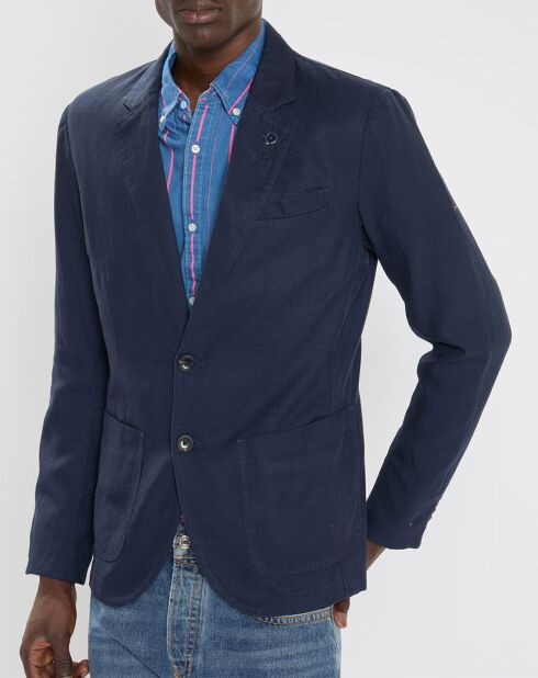 Blazer en Lin mélangé Slim Fit bleu marine