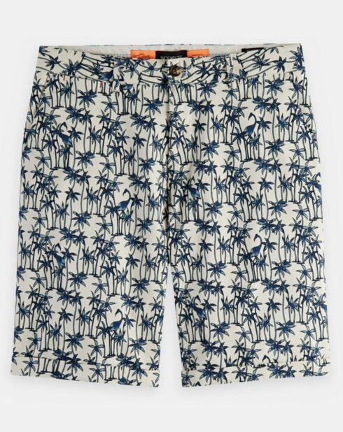 Regular-Fit-Shorts mit Stuart-Palmenmuster in Weiß/Blau