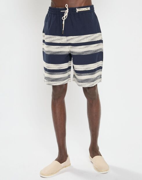 Short en Coton & Lin à rayures multicolore