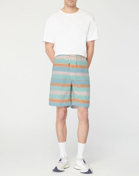 Short en Coton & Lin à rayures bleu marine