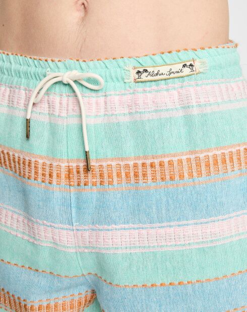 Short en Coton & Lin à rayures bleu marine
