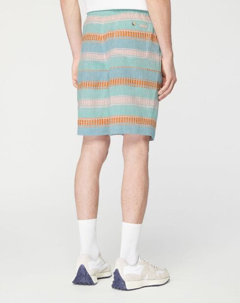 Short en Coton & Lin à rayures bleu marine